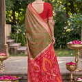 Gracefull Olive Green Soft Silk Saree Jacquard Work Border for Wedding