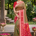 Gracefull Olive Green Soft Silk Saree Jacquard Work Border for Wedding