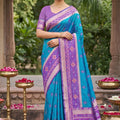 Stylish Sky Blue Soft Silk Saree with Jacquard Work Rich Border for Wedding
