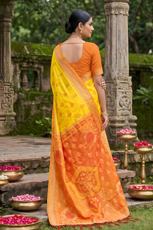 Premium Yellow Soft Silk Saree Jacquard Work Border for Wedding