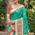 Royal Teal Green Soft Silk Saree Jacquard Work Border for Wedding