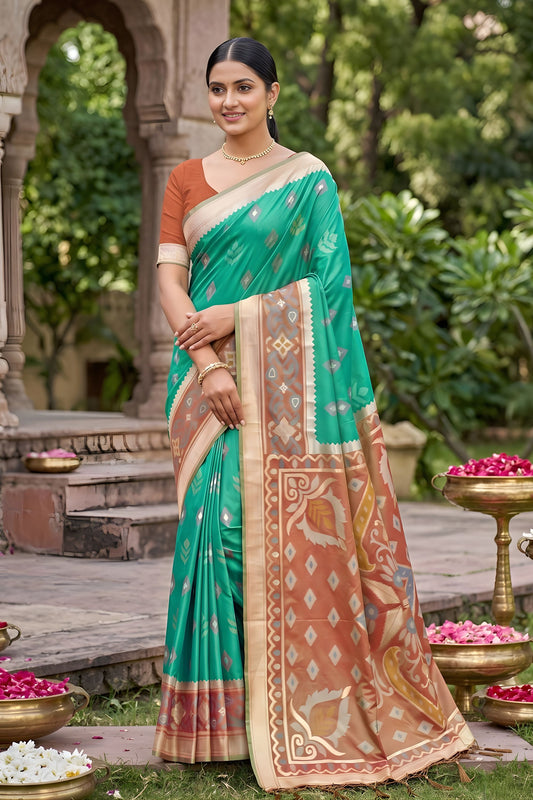 Royal Teal Green Soft Silk Saree Jacquard Work Border for Wedding