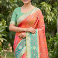 Stylish Peach Soft Silk Saree with Jacquard Work Rich Border for Wedding