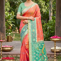 Stylish Peach Soft Silk Saree with Jacquard Work Rich Border for Wedding