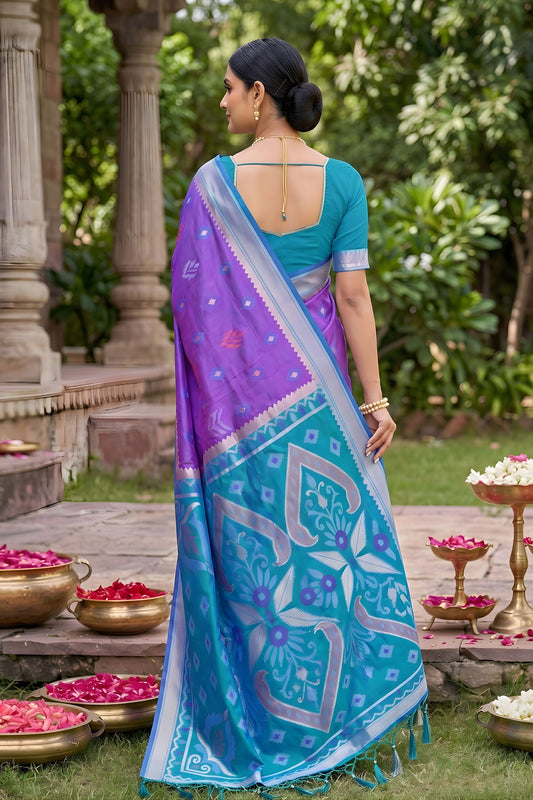 Vibrant Purple Soft Silk Saree with Jacquard Work Rich Border for Wedding