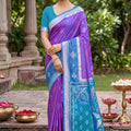 Vibrant Purple Soft Silk Saree with Jacquard Work Rich Border for Wedding