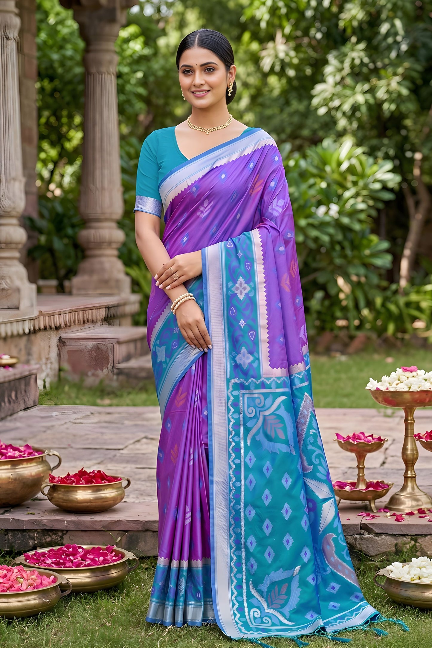 Vibrant Purple Soft Silk Saree with Jacquard Work Rich Border for Wedding