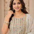 Elegant Off White Georgette Designer Sharara Suit with Embroidery Work and Designer Dupatta