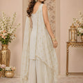 Elegant Off White Georgette Designer Sharara Suit with Embroidery Work and Designer Dupatta
