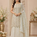 Elegant Off White Georgette Designer Sharara Suit with Embroidery Work and Designer Dupatta