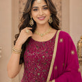 Stunning Magenta Georgette Designer Sharara Suit with Embroidery Work and Designer Dupatta