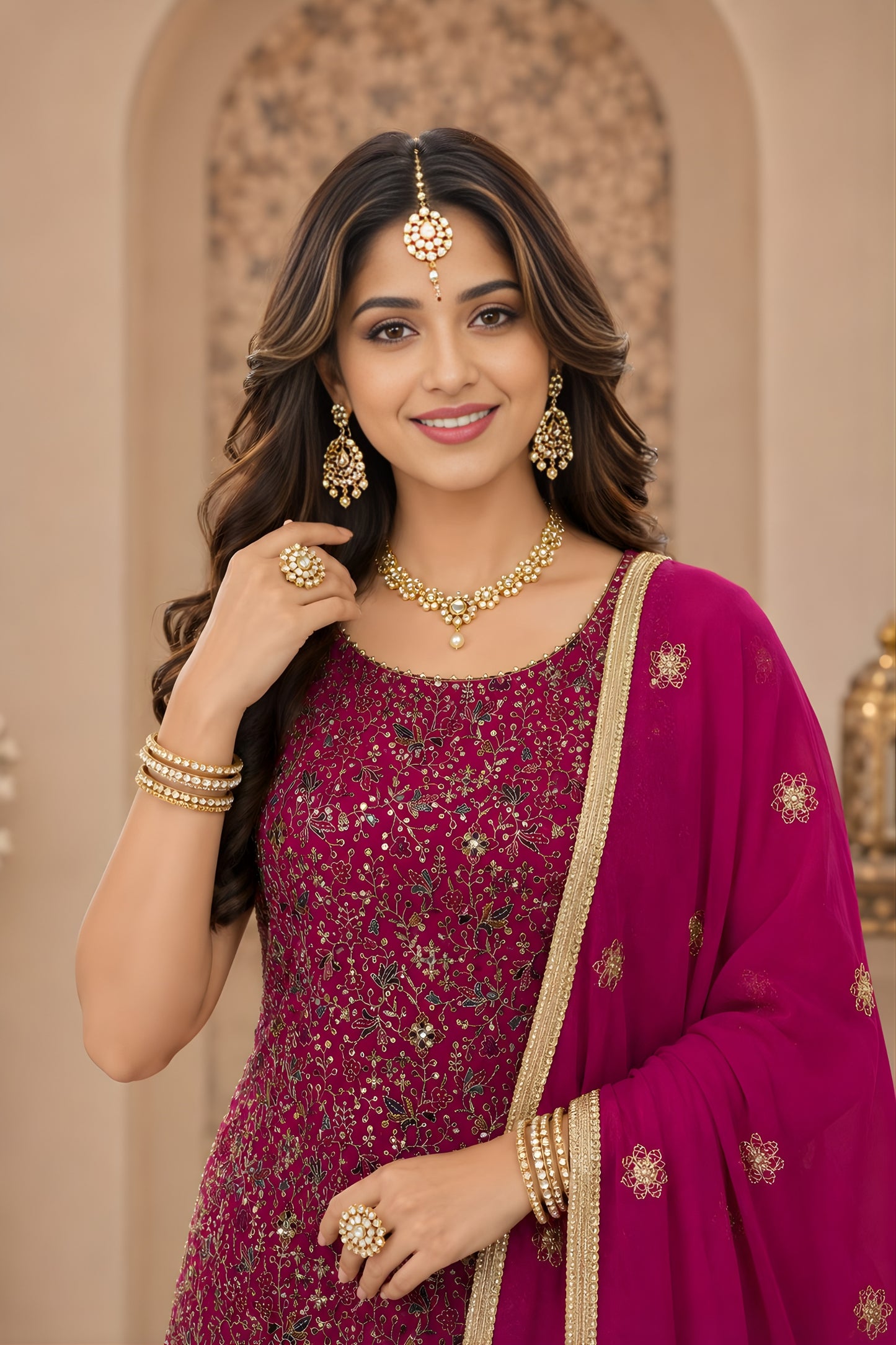 Stunning Magenta Georgette Designer Sharara Suit with Embroidery Work and Designer Dupatta