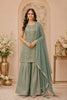 Stylish Sea Green Georgette Designer Sharara Suit with Embroidery Work and Designer Dupatta