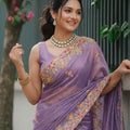 Gracefull Lavender Twil Net Saree Embroidery Cutwork for Wedding