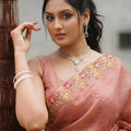 Elegant Peach Twil Net Saree with Embroidery Cutwork for Wedding