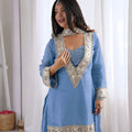 Royal Sky Blue Soft Chinon Palazzo Suit Real Moti Work for Wedding