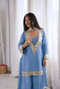 Royal Sky Blue Soft Chinon Palazzo Suit Real Moti Work for Wedding