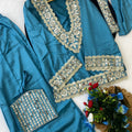 Royal Sky Blue Soft Chinon Palazzo Suit Real Moti Work for Wedding