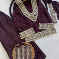 Elegant Wine Soft Chinon Palazzo Suit Real Moti Work for Wedding