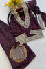 Elegant Wine Soft Chinon Palazzo Suit Real Moti Work for Wedding