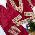 Stylish Maroon Soft Chinon Palazzo Suit Real Moti Work for Wedding