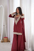 Stylish Maroon Soft Chinon Designer Palazzo Suit Real Moti Work for Wedding