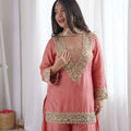 Beautiful Pink Soft Chinon Palazzo Suit with Real Moti Work for Wedding