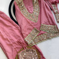 Beautiful Pink Soft Chinon Palazzo Suit with Real Moti Work for Wedding