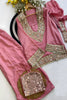 Beautiful Pink Soft Chinon Palazzo Suit with Real Moti Work for Wedding