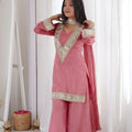 Beautiful Pink Soft Chinon Palazzo Suit with Real Moti Work for Wedding