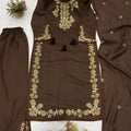 Elegant Brown Roman Silk Salwar Suit Embroidery Work for Wedding