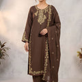 Elegant Brown Roman Silk Salwar Suit Embroidery Work for Wedding