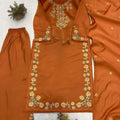 Stylish Rust Orange Roman Silk Salwar Suit Embroidery Work for Wedding