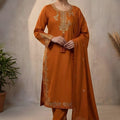 Stylish Rust Orange Roman Silk Salwar Suit Embroidery Work for Wedding