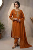 Stylish Rust Orange Roman Silk Salwar Suit Embroidery Work for Wedding