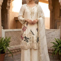 Stylish Cream Fendy Silk Palazzo Suit Sequence Embroidery Work for Wedding