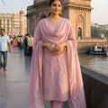 Beautiful Baby Pink Chinon Salwar Suit Sequence Embroidery Work for Wedding