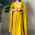 Stunning Mustard Yellow Georgette Anarkali Suit Embroidery Work