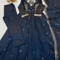 Elegant Navy Blue Vichitra Silk Anarkali Suit Beads Sequence Embroidery Work