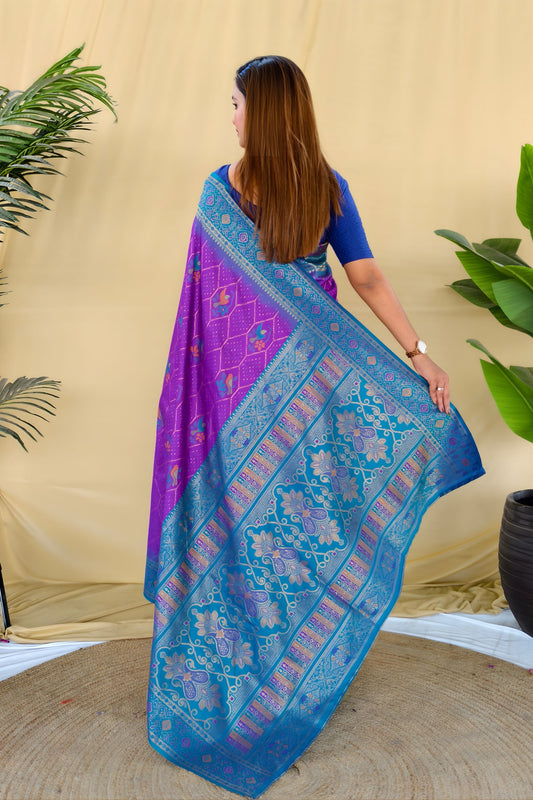Stylish Purple Silk Zari Weaving Work Saree for Wedding