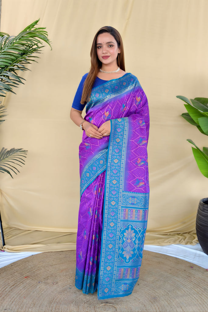 Stylish Purple Silk Zari Weaving Work Saree for Wedding