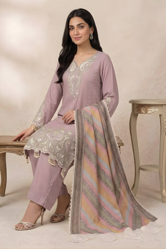 Elegant Pink Star Georgette Designer Straight Salwar Suit with Embroidery Work and Multicolor Dupatta