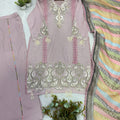 Elegant Pink Star Georgette Designer Straight Salwar Suit with Embroidery Work and Multicolor Dupatta