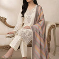 Charming Cream Star Georgette Designer Straight Salwar Suit with Embroidery Work and Multicolor Dupatta