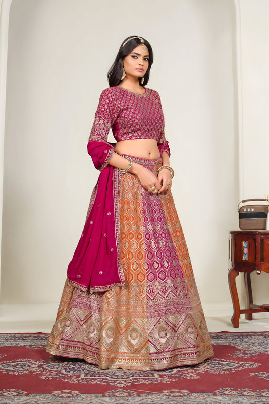 Royal Multicolor Designer Lehenga Choli with Embroidery Work and Matching Dupatta for Wedding