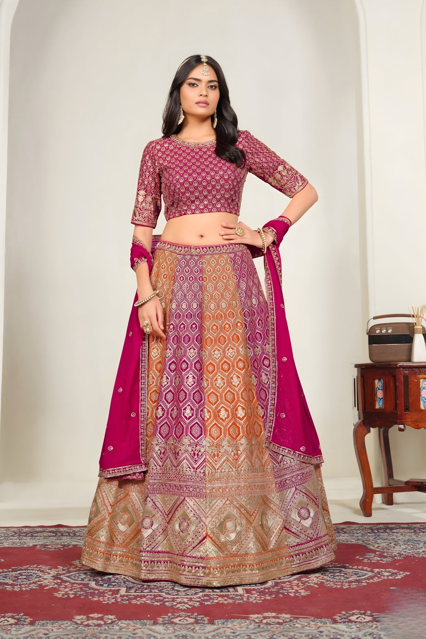 Royal Multicolor Designer Lehenga Choli with Embroidery Work and Matching Dupatta for Wedding