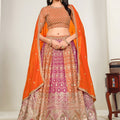 Stylish Multicolor Designer Lehenga Choli with Embroidery Work and Orange Dupatta for Wedding