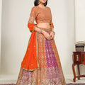 Stylish Multicolor Designer Lehenga Choli with Embroidery Work and Orange Dupatta for Wedding