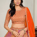 Stylish Multicolor Designer Lehenga Choli with Embroidery Work and Orange Dupatta for Wedding