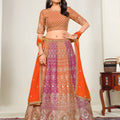 Stylish Multicolor Designer Lehenga Choli with Embroidery Work and Orange Dupatta for Wedding